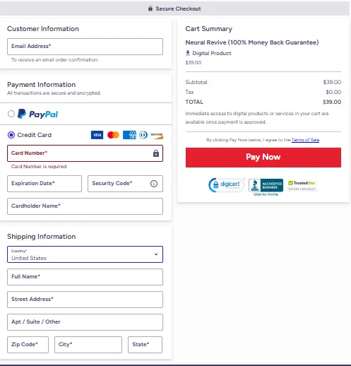 Neural Revive - Secure Checkout Page